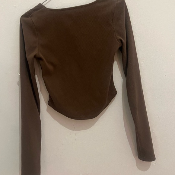 Brown Longsleeve Corset Style Crop Top XS - Picture 3 of 4